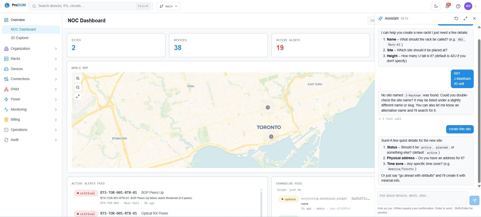 ProDCIM unified platform dashboard